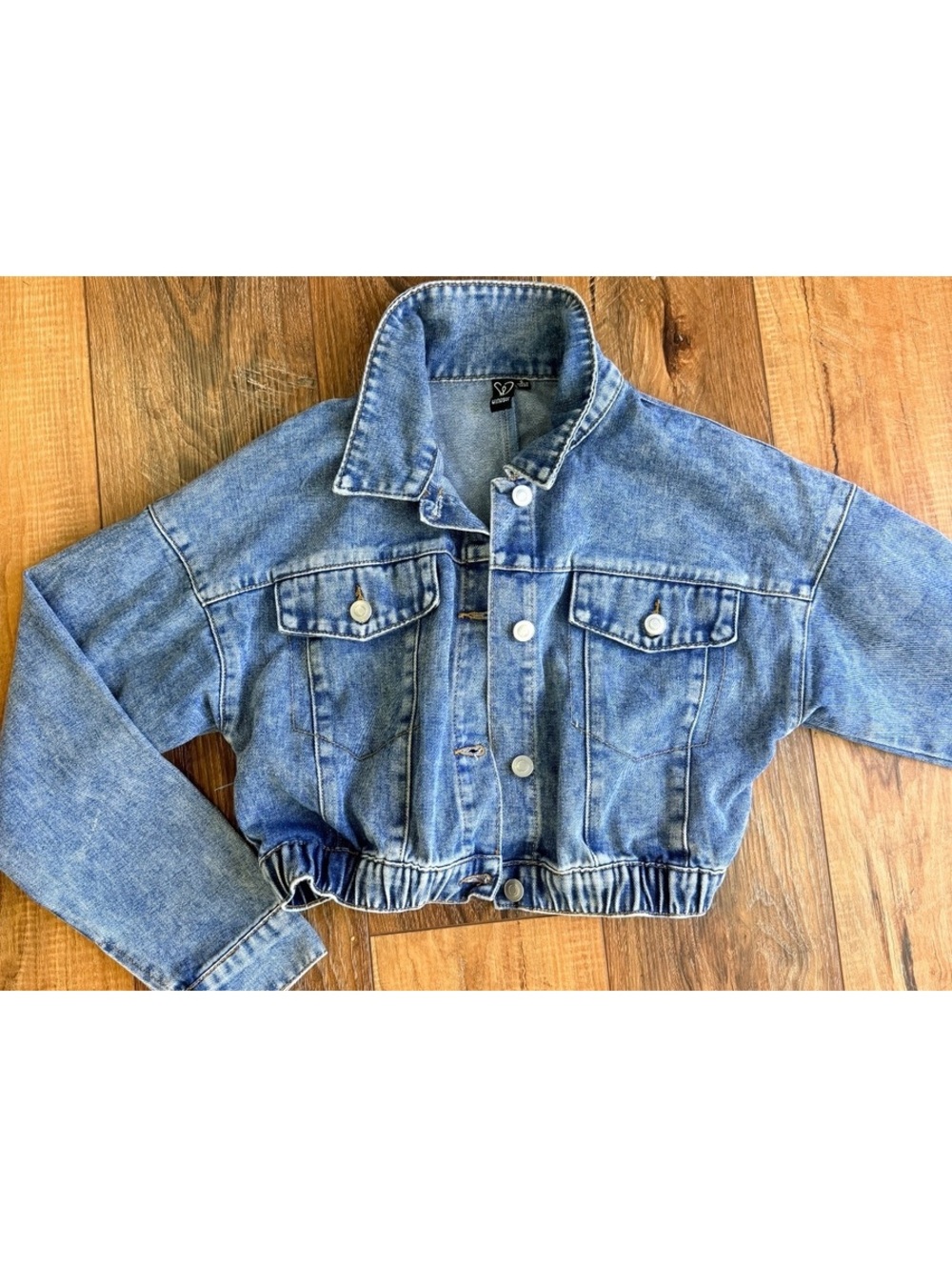 Windsor Women’s Cropped Denim Jacket Size Small Acid Wash Elastic Waist